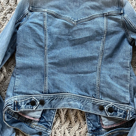 Abercrombie & Fitch Vintage Distressed Light Blue Short Denim Jacket Trucker Med - Picture 11 of 14